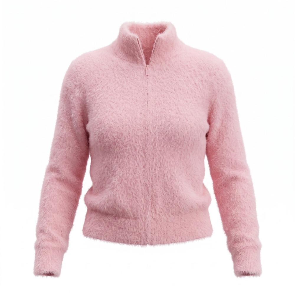 No Boundaries Pink Fuzzy Eyelash Knit Full Zip Mock Neck Sweater JuniorsXL 15-17